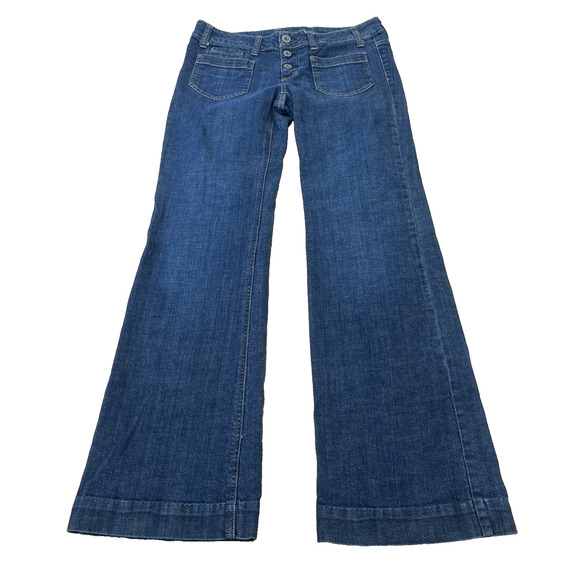American Eagle Y2K Wide Leg Jeans Womens 8 Long Low Rise Retro Stretch - Picture 1 of 15
